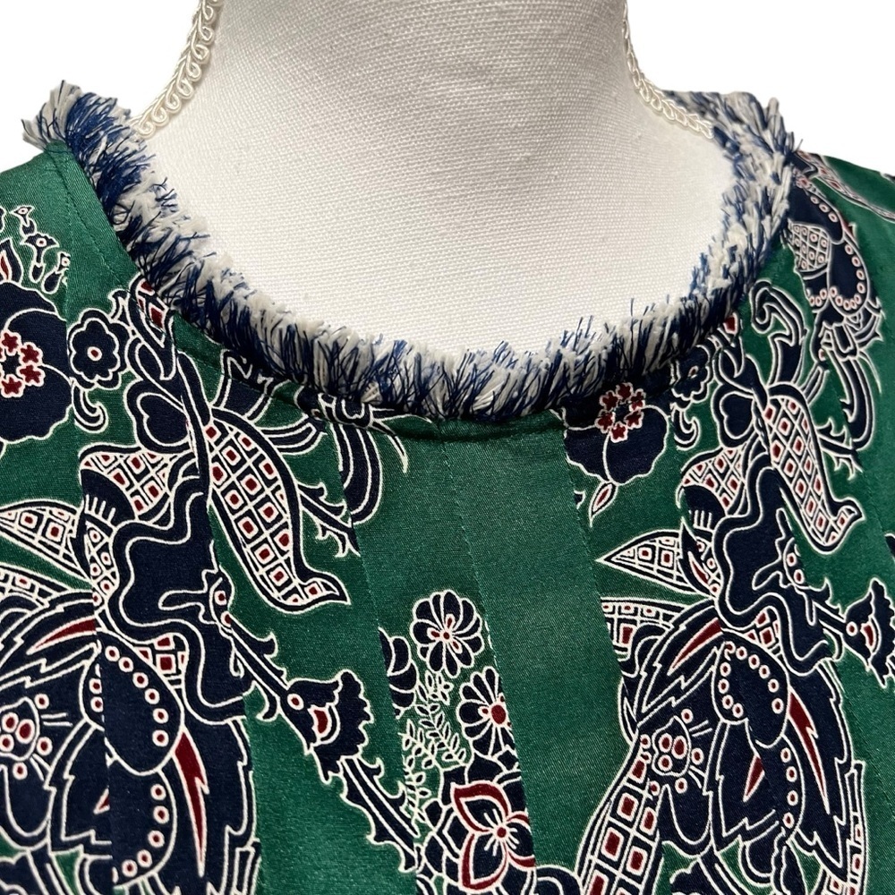 Sea‎ New York Silk Blend Sleeveless Blouse Green Paisley Frayed Neckline Sz 2 - Picture 4 of 14